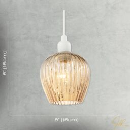 Happy Homewares Modern Glass Easy Fit Pendant Lighting Shade with Ridged Fluted Lines in Gold - thumbnail 7