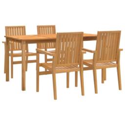 Berkfield Home 5 Piece Garden Dining Set Solid Wood Teak in Brown - thumbnail 2