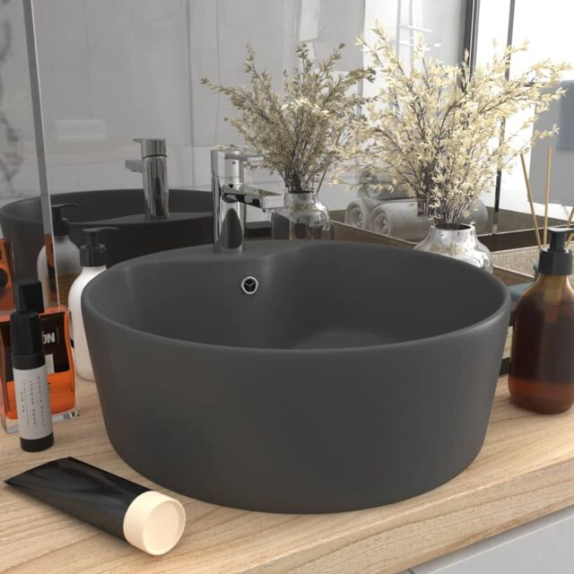 Berkfield Home Luxury Wash Basin with Overflow Matt Dark Grey 36x13 cm Ceramic - image 1