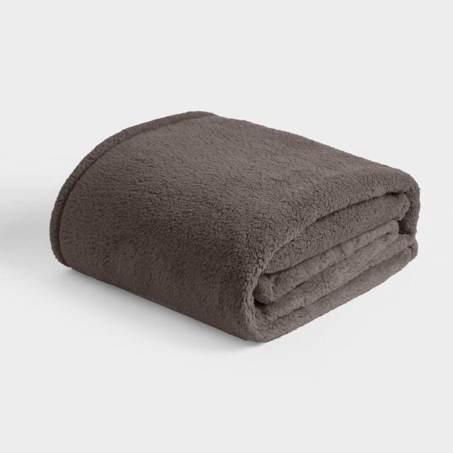 OHS Large Teddy Fleece Throw Blanket in Dark Grey - Size: 200 cm x 240 cm - image 1