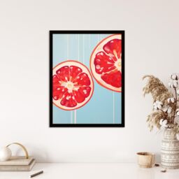 "Wee Blue Coo Wall Art Print Juicy Red Pomegranate Oil Painting Bright Baby Blue Kitchen Art Framed - Size: W12"" x H16""" - thumbnail 4