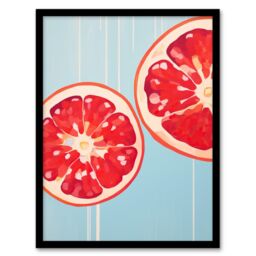 "Wee Blue Coo Wall Art Print Juicy Red Pomegranate Oil Painting Bright Baby Blue Kitchen Art Framed - Size: W12"" x H16""" - thumbnail 1