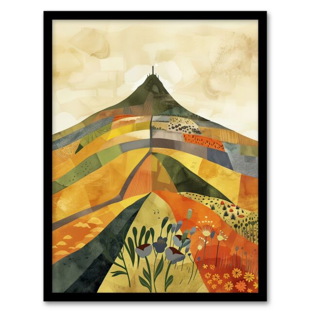 Artery8 Glastonbury Tor Somerset Colourful Abstract Framed Art Print in Yellow - Size: A4 - image 1