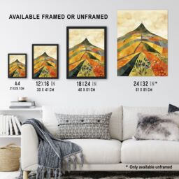 Artery8 Glastonbury Tor Somerset Colourful Abstract Framed Art Print in Yellow - Size: A4 - thumbnail 3