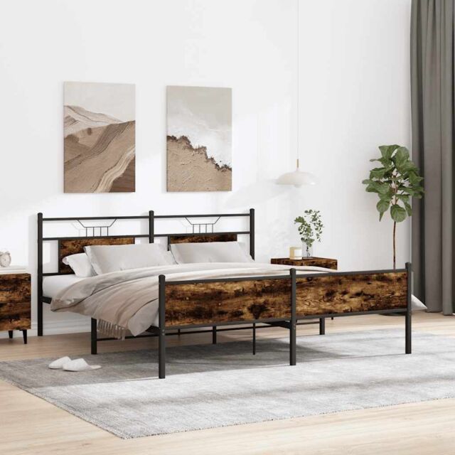 Berkfield Home Metal Bed Frame without Mattress Smoked Oak 160x200 cm in Brown - image 1