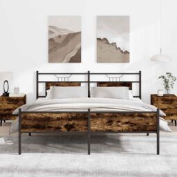 Berkfield Home Metal Bed Frame without Mattress Smoked Oak 160x200 cm in Brown - thumbnail 4