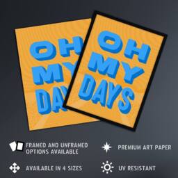 "Artery8 Oh My Days Fun Orange Blue Retro Typography Wall Art Print - Size: W12"" x H16""" - thumbnail 2