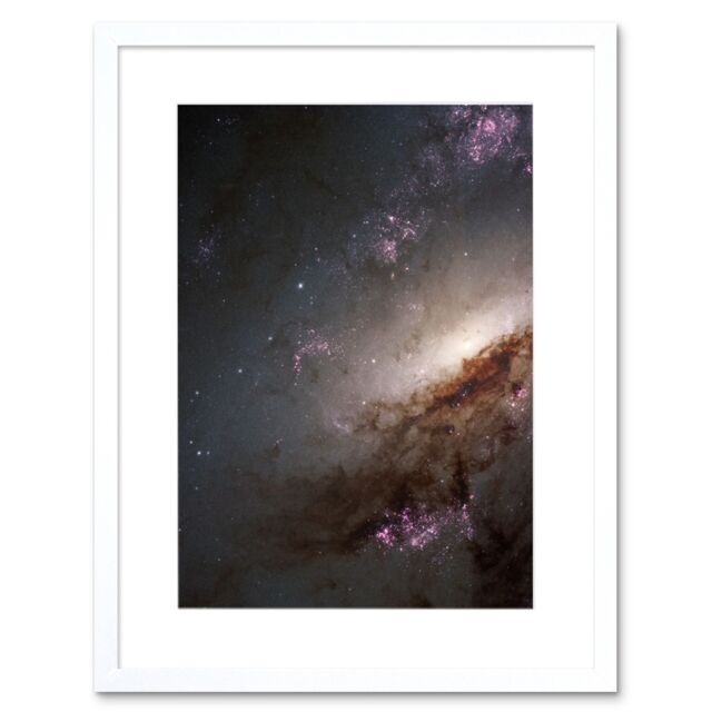 Artery8 Wall Art Print Hubble Space Astronomy NGC 4258 Messier 106 Orange Purple Intermediate Spiral Galaxy Star Dust Clouds Artwork Framed 9X7 Inch - image 1