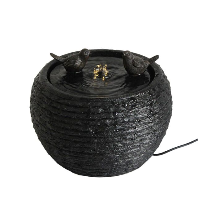 Primrose Bathing Birds Solar Power Water Feature with LED lights 25cm in Black - image 1