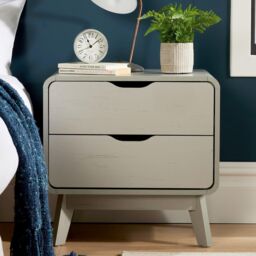 Home Source 2 Drawer Bedside Scandi Legs Home Bedroom Nightstand Lamp Side Table in Light Grey - thumbnail 3