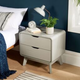 Home Source 2 Drawer Bedside Scandi Legs Home Bedroom Nightstand Lamp Side Table in Light Grey - thumbnail 2