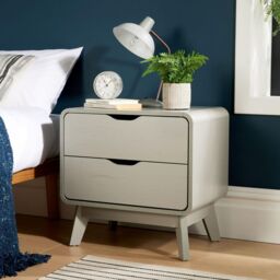 Home Source 2 Drawer Bedside Scandi Legs Home Bedroom Nightstand Lamp Side Table in Light Grey - thumbnail 1