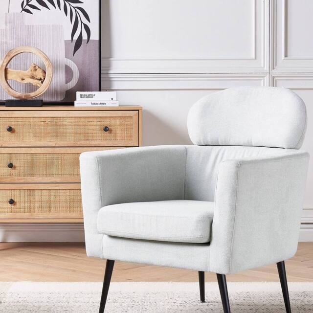 Wyld and Coco Retro Glam Armchair Light Grey Fabric Upholstery Oval Headrest - image 1