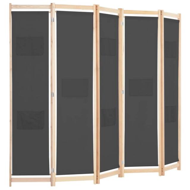 Berkfield Home Stylish 5-Panel Room Divider Grey 200x170x4 cm Fabric - Size: 200 x 170 x 4 cm - image 1