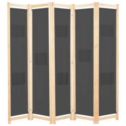 Berkfield Home Stylish 5-Panel Room Divider Grey 200x170x4 cm Fabric - Size: 200 x 170 x 4 cm - thumbnail 2