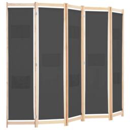 Berkfield Home Stylish 5-Panel Room Divider Grey 200x170x4 cm Fabric - Size: 200 x 170 x 4 cm