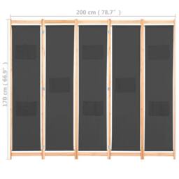 Berkfield Home Stylish 5-Panel Room Divider Grey 200x170x4 cm Fabric - Size: 200 x 170 x 4 cm - thumbnail 8