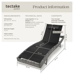 tectake Sun Lounger Moana in Grey - Size: 1 Seater - thumbnail 6