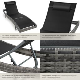 tectake Sun Lounger Moana in Grey - Size: 1 Seater - thumbnail 5