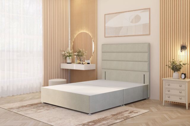 Somnior Chambery Divan Bed Frame with Floor Standing Headboard Tweed Fabric in Natural - Size: Small Single - image 1