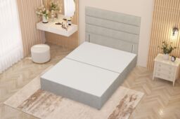 Somnior Chambery Divan Bed Frame with Floor Standing Headboard Tweed Fabric in Natural - Size: Small Single - thumbnail 3