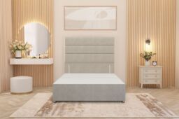 Somnior Chambery Divan Bed Frame with Floor Standing Headboard Tweed Fabric in Natural - Size: Small Single - thumbnail 2