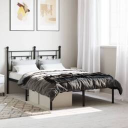 Berkfield Home Metal Bed Frame without Mattress with Headboard Black 120x190cm - Size: 120x190 cm - thumbnail 2