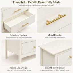 Merax 6 Drawer Chest of Drawers Wide Bedroom Storage Cabinet Modern Style in Cream - thumbnail 7