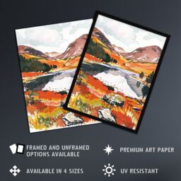 "Artery8 Cairngorms National Park Autumn Heather Lake Framed Art Print in Orange - Size: W12"" x H16""" - thumbnail 2