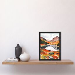 "Artery8 Cairngorms National Park Autumn Heather Lake Framed Art Print in Orange - Size: W12"" x H16""" - thumbnail 4
