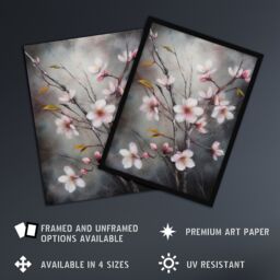 Artery8 Wall Art Print Cherry Blossom Tree Branch Soft Pastel Painting Pink Grey Elegant Detail Bloom Nature Colourful Bright Floral Modern Artwork - thumbnail 2