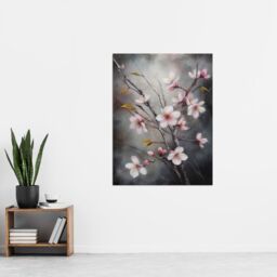 Artery8 Wall Art Print Cherry Blossom Tree Branch Soft Pastel Painting Pink Grey Elegant Detail Bloom Nature Colourful Bright Floral Modern Artwork - thumbnail 4