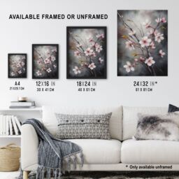 Artery8 Wall Art Print Cherry Blossom Tree Branch Soft Pastel Painting Pink Grey Elegant Detail Bloom Nature Colourful Bright Floral Modern Artwork - thumbnail 3