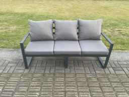 Fimous Aluminium Outdoor Garden Furniture Set Patio Lounge Sofa Gas Fire Pit Dining Table Set with 2 Small Footstools Side Table Dark Grey - thumbnail 4
