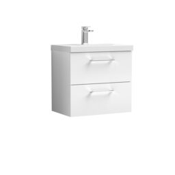 Balterley Bathroom Wall Hung 2 Soft Close Drawer Vanity Unit, Satin Green, 610mm in White