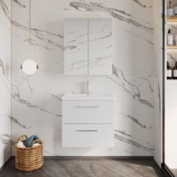Balterley Bathroom Wall Hung 2 Soft Close Drawer Vanity Unit, Satin Green, 610mm in White - thumbnail 2