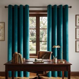 Luxury Living Velvet Thermal Blackout Eyelet Curtains Ready Made Pair in Teal - Size: 117 cm width x 229 cm drop - thumbnail 7