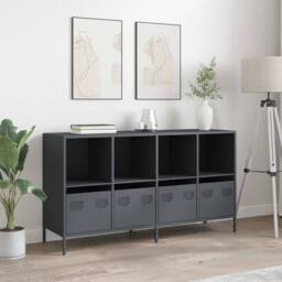Berkfield Home Sideboard Anthracite 135x39x73.5 cm Cold-rolled Steel in Charcoal - thumbnail 1