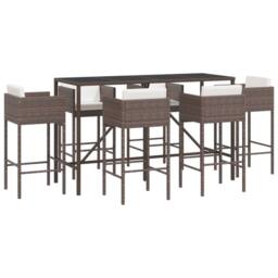 Berkfield Home Beautiful 7 Piece Garden Bar Set with Cushions Brown Poly Rattan - thumbnail 3