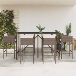 Berkfield Home Beautiful 7 Piece Garden Bar Set with Cushions Brown Poly Rattan - thumbnail 2