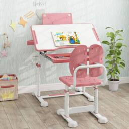 Costway Kids Activity Desk Set Height-Adjustable Study Desk & Chair Set in Pink - thumbnail 4