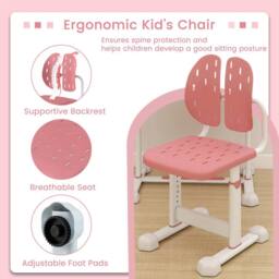 Costway Kids Activity Desk Set Height-Adjustable Study Desk & Chair Set in Pink - thumbnail 8