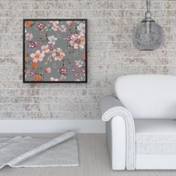 Warren Reed - Designer Peony, Lily, Tulip, Daisy Colorful On Grey Background Framed Canvas in Black - Size: w10 inch x h10 inch - thumbnail 2