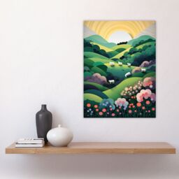Artery8 Valley Of The Sheep Modern Digital Aesthetic Sunrise English Countryside Simple Flat Large Wall Art Poster Print Thick Paper 18X24 Inch - thumbnail 4