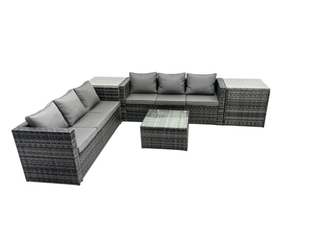 Fimous 6 Seater Patio Lounge Sofa Set with 2 Side Table in Dark Grey - image 1