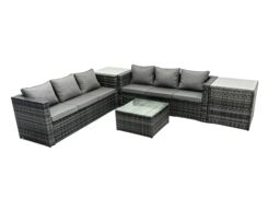 Fimous 6 Seater Patio Lounge Sofa Set with 2 Side Table in Dark Grey - thumbnail 2