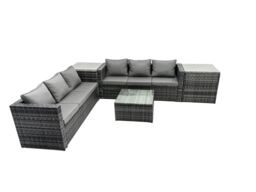 Fimous 6 Seater Patio Lounge Sofa Set with 2 Side Table in Dark Grey - thumbnail 1