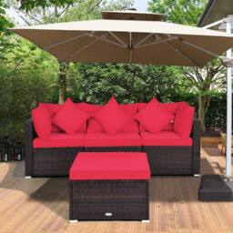 Costway 4-Piece Patio Furniture Set Outdoor Rattan Wicker Sofa & Ottoman Set - thumbnail 7