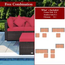 Costway 4-Piece Patio Furniture Set Outdoor Rattan Wicker Sofa & Ottoman Set - thumbnail 3