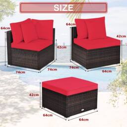 Costway 4-Piece Patio Furniture Set Outdoor Rattan Wicker Sofa & Ottoman Set - thumbnail 4